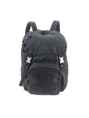 Prada Tessuto Nylon Triangle Logo Leather Backpack Black